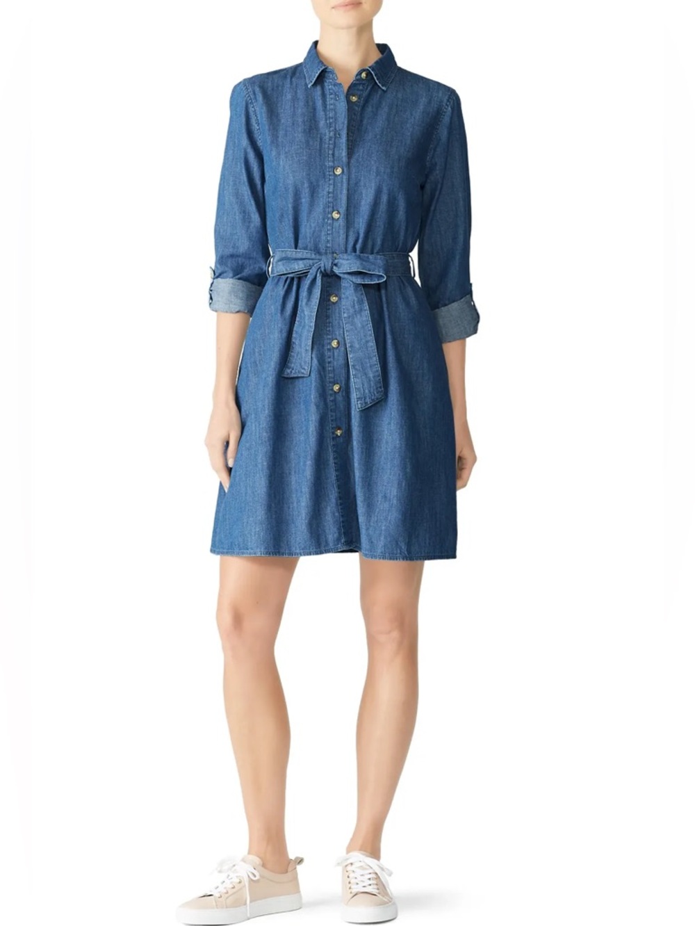 Draper James Chambray Denim Shirt Dress With Pockets, Size 8 (No tie)